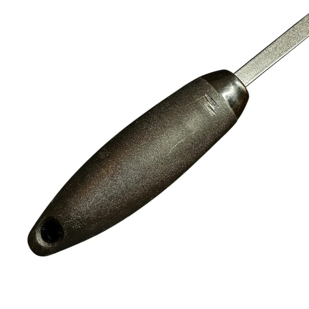 VTG Slotted Spatula Turner Black Ergonomic Handle Long Angled USA Unmarked 14